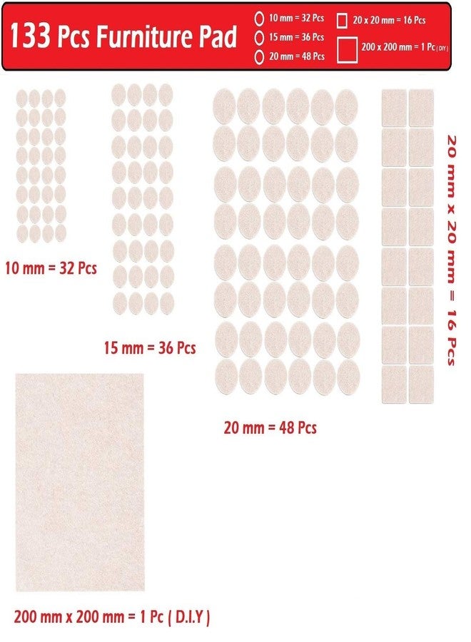 IKTU 133pcs Self-Stick Furniture Round and Square Felt Pads for Hard Surfaces Protect Your Hard Floors from Furniture Scratches, Linen, Round & Square Mix (133 Pieces) - Image 2